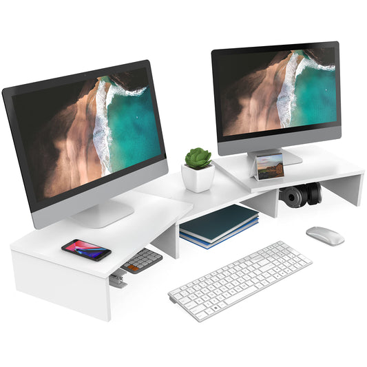 FITUEYES Dual Monitor Stand Riser, Adjustable Length and Angle, White