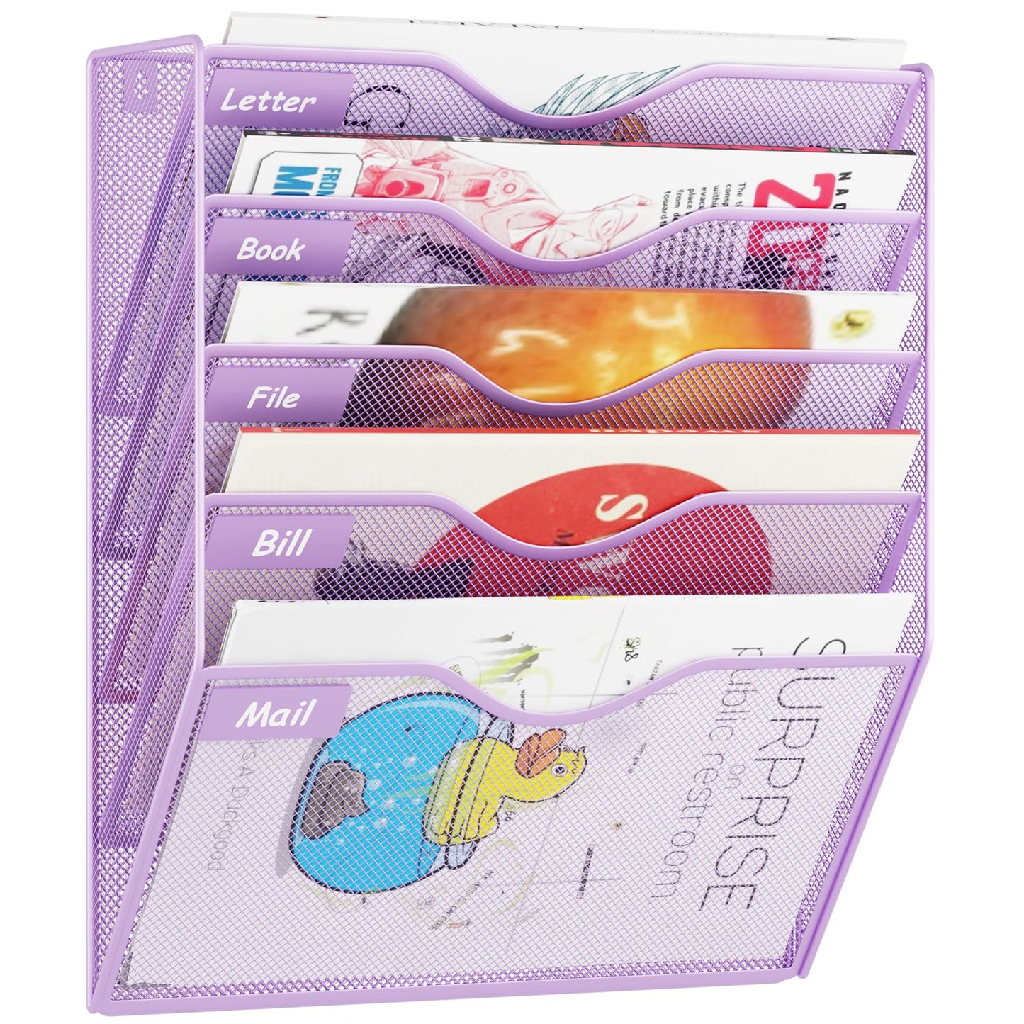 GDINDINFAN 5 Pockets Hanging Wall File Organizer Mail Holder, Wall Mounted Paper Document Folder