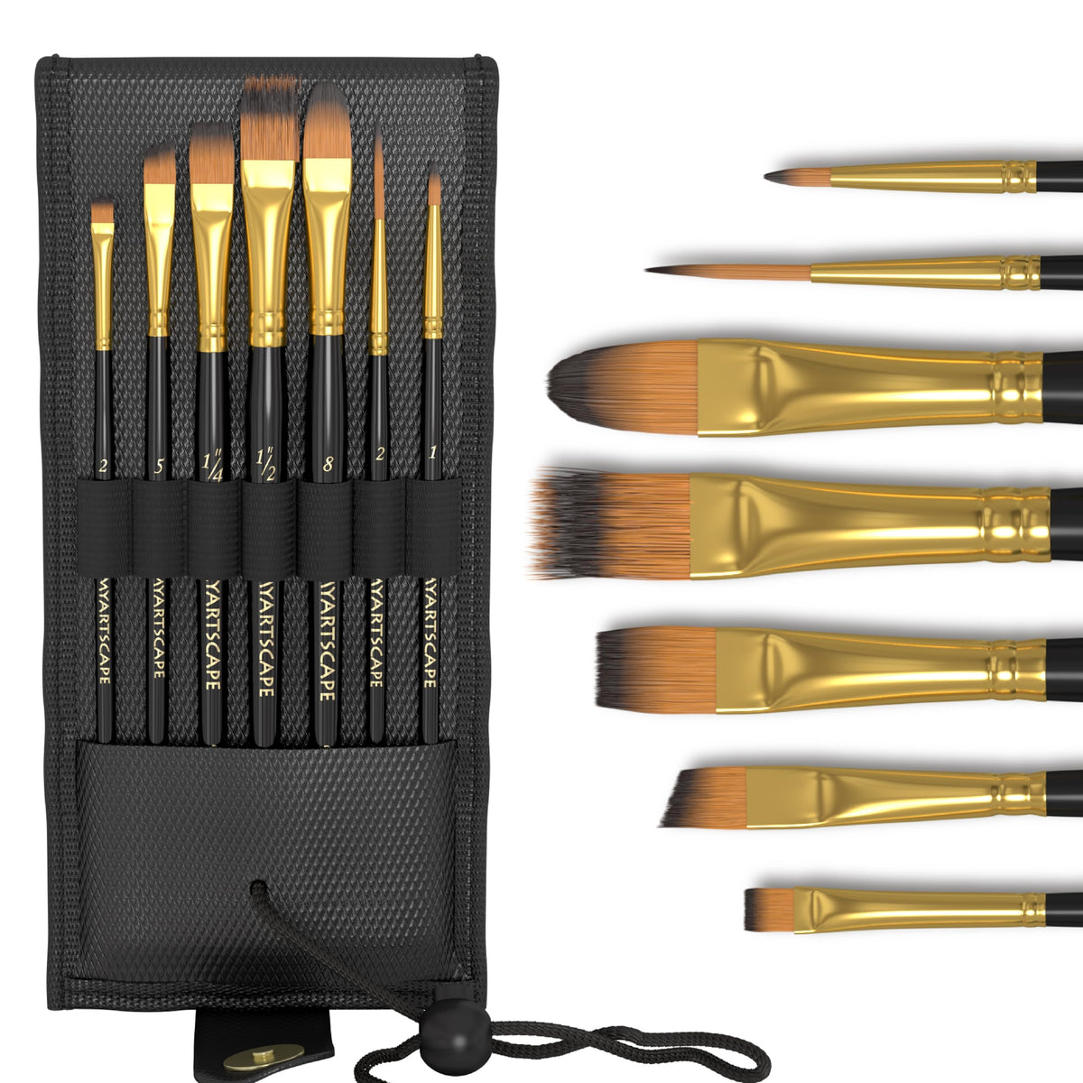 MyArtscape Travel Paint Brush Set - 7 Taklon Brushes with Case