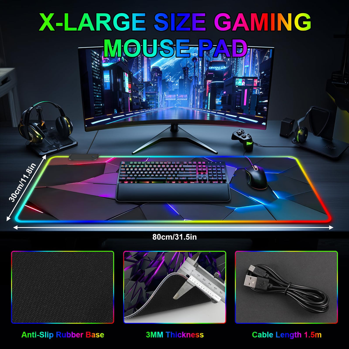RGB Mouse Pad, Gaming Mousepad with 13 LED Light Modes