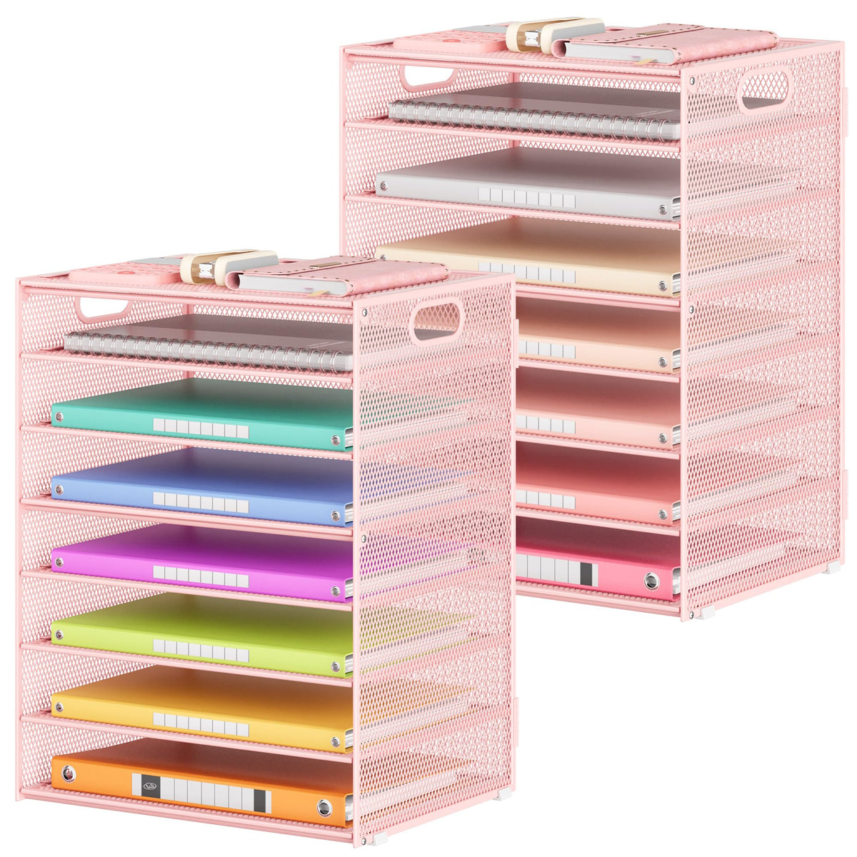 Lavatino 2 Pack 8-Tier Office Desk File Organizer, Letter Tray Paper Organizer with Handle