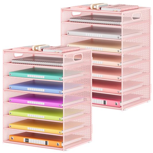 Lavatino 2 Pack 8-Tier Office Desk File Organizer, Letter Tray Paper Organizer with Handle