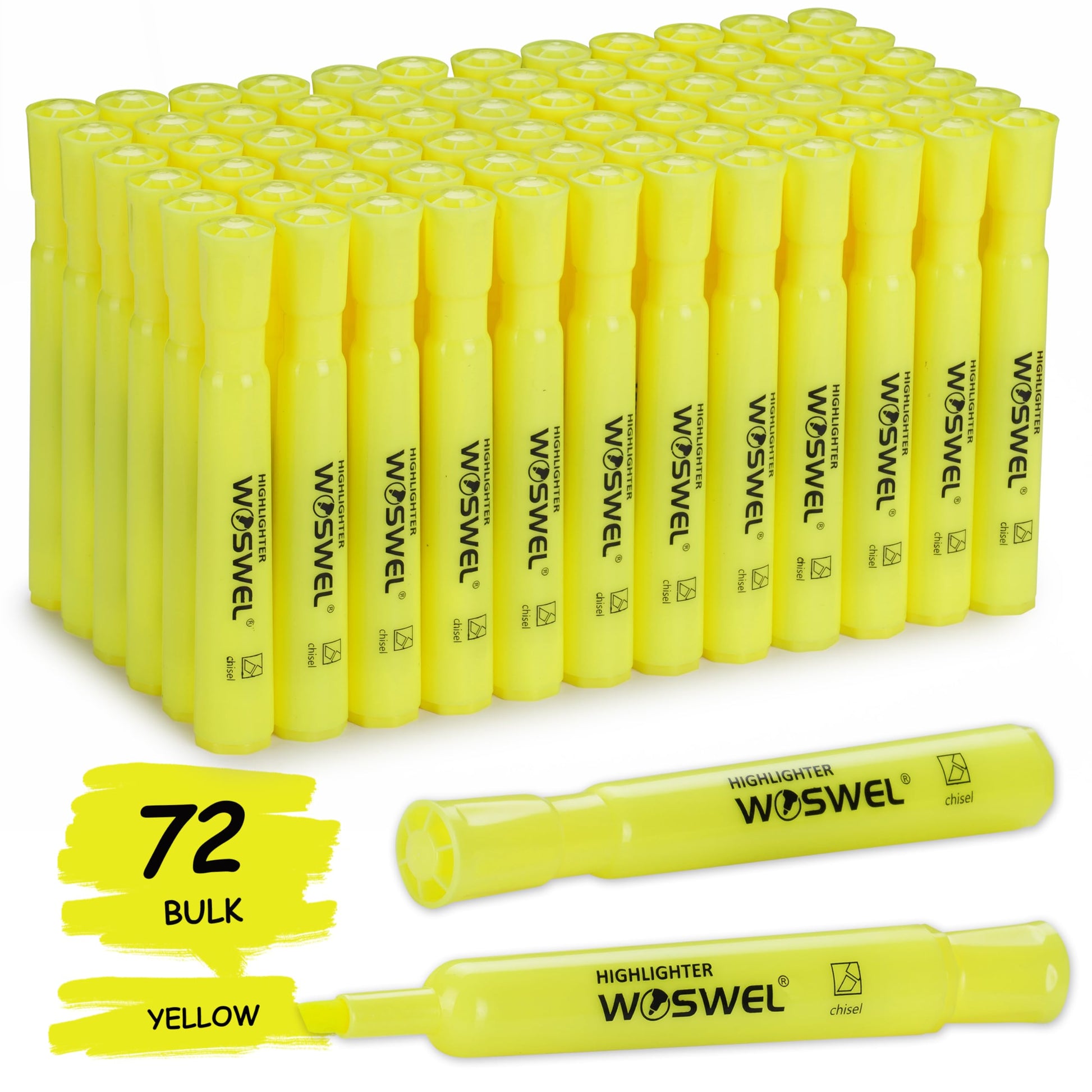 WOSWEL Highlighters Bulk, 72 Pack Tank Style Highlighters Set, Fluorescent Yellow, Chisel Tip