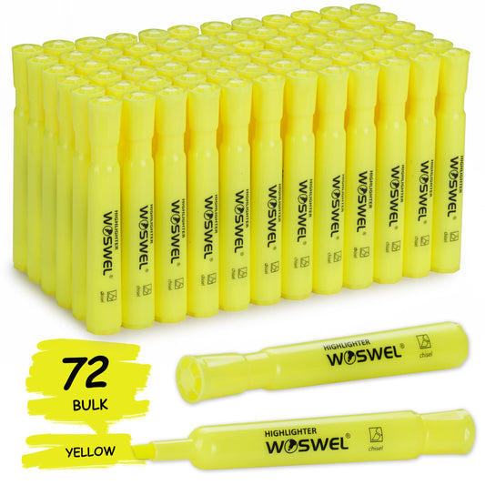 WOSWEL Highlighters Bulk, 72 Pack Tank Style Highlighters Set, Fluorescent Yellow, Chisel Tip