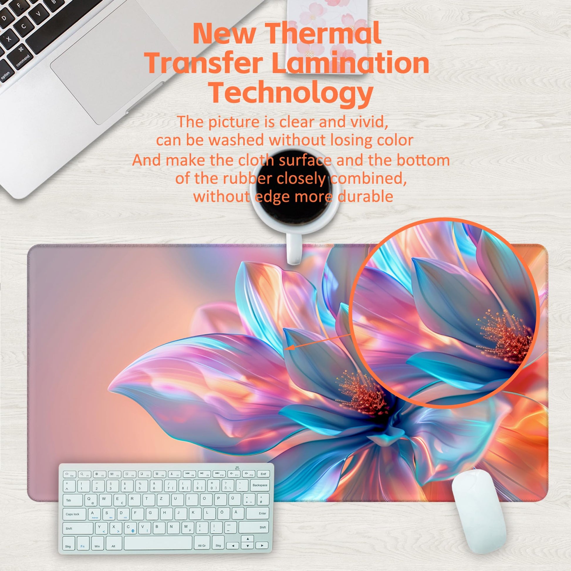 KOAIWPAE Large Gaming Mouse Pad, Elegant Luxury Colorful Flowers Desk Mat, Holographic Hues