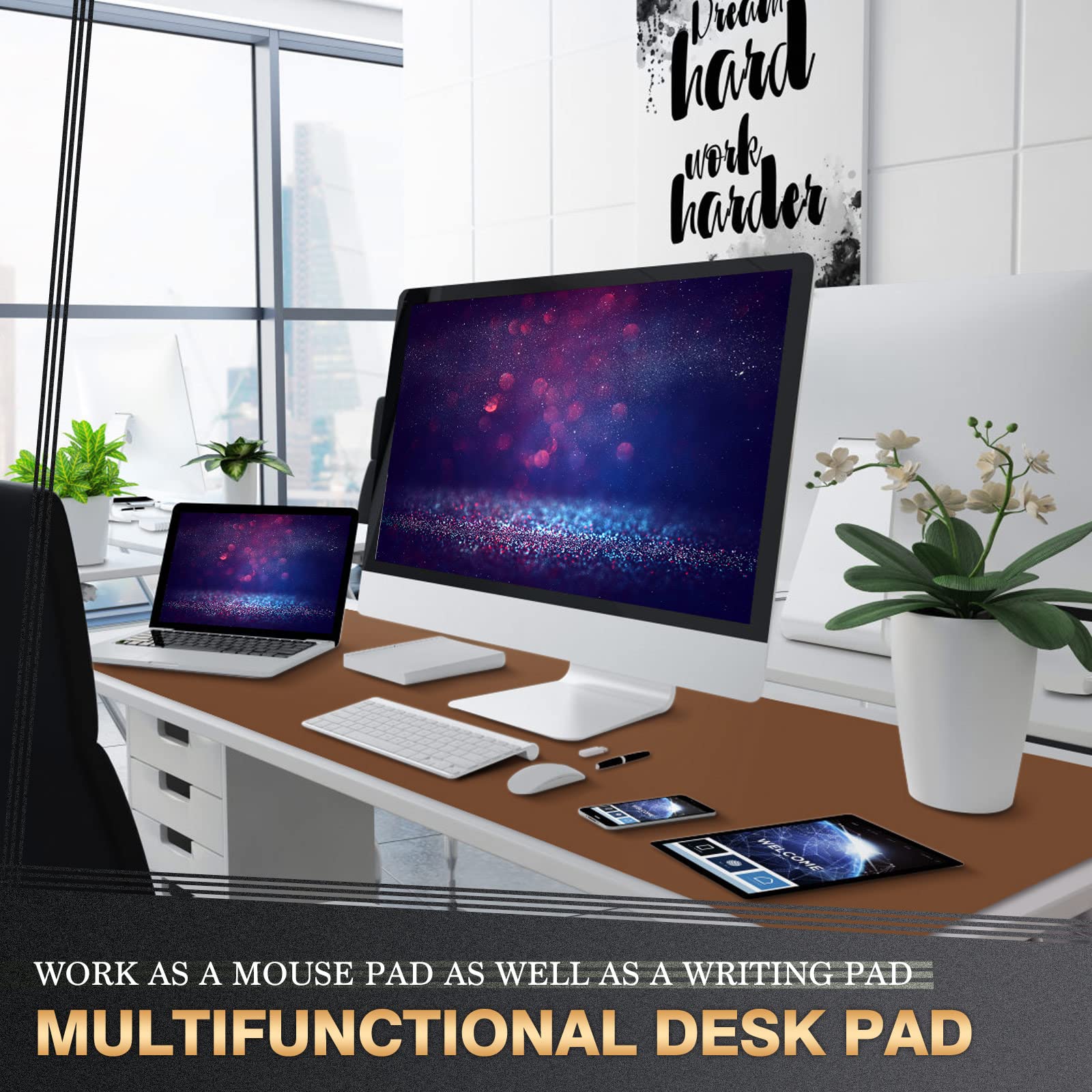 K KNODEL Extra Large Desk Mat, Leather Mouse Pad (47.2"x23.6", Brown)