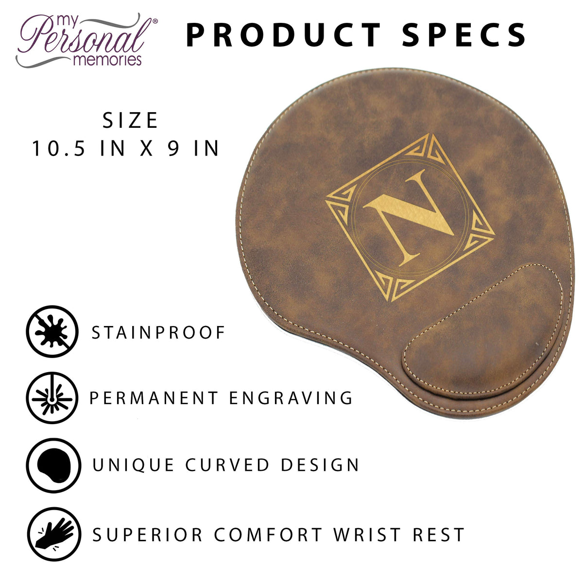 Custom Engraved and Personalized Mouse Pad with Wrist Rest Desk Accessories (Rawhide)