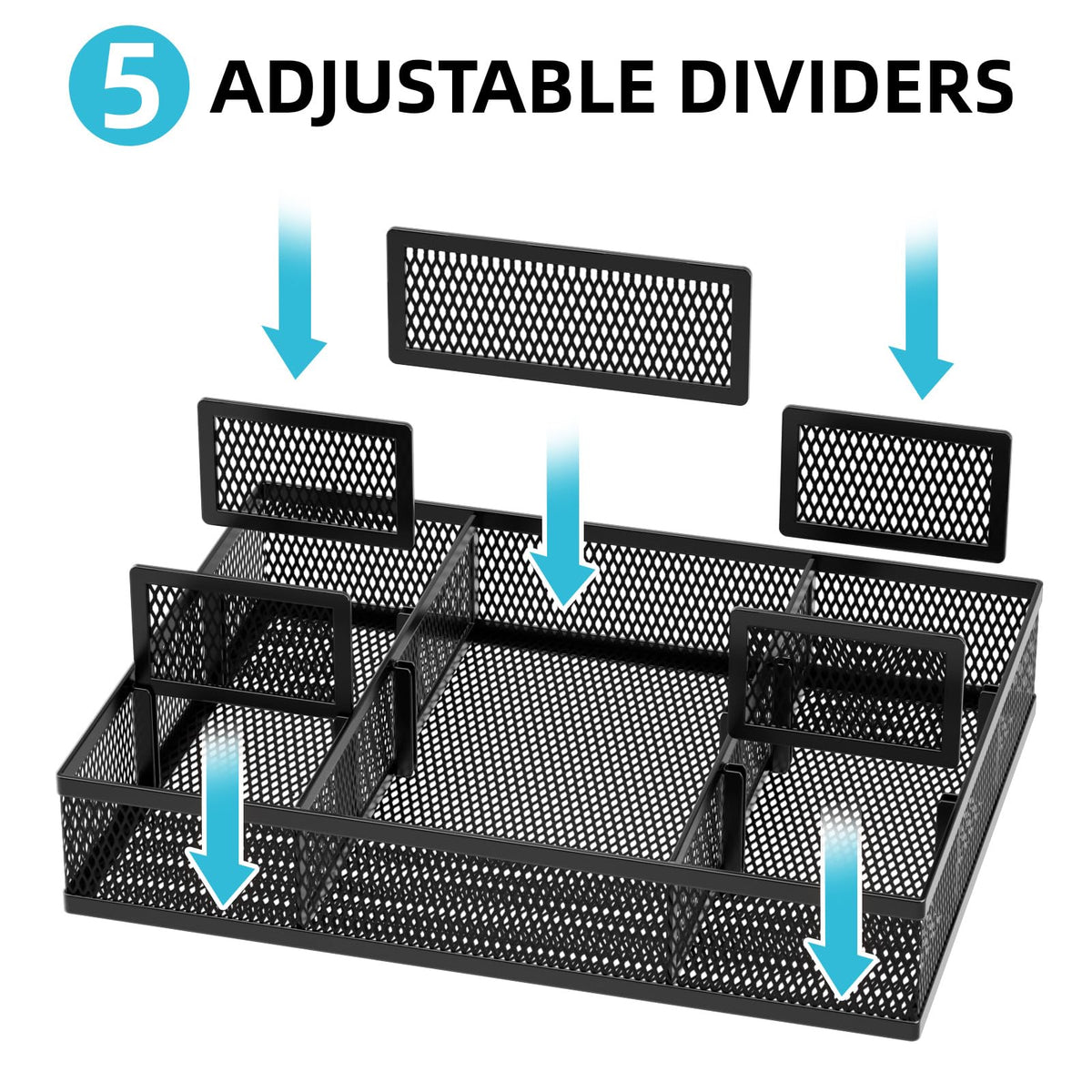 Marbrasse 2 Pack Desk Drawer Organizer, Mesh Drawer Organizer Tray with 8 Adjustable Compartments