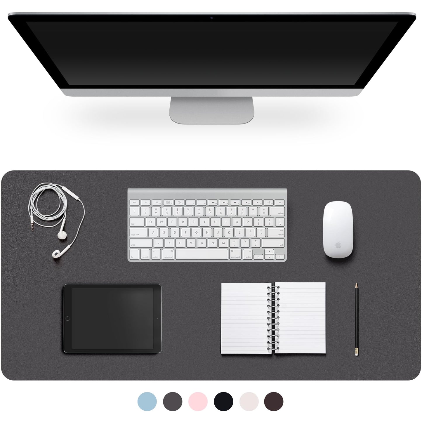 Leather Desk Pad Protector,Non-Slip Desk Pad(Dark Gray, 47.2" x 17")