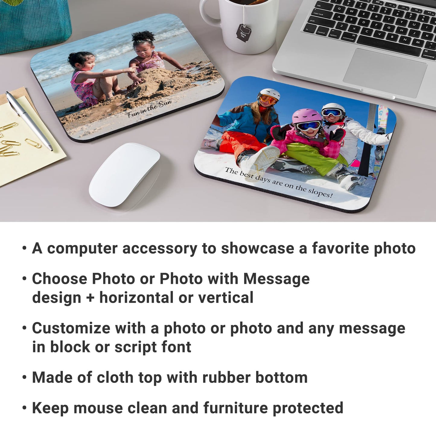 Let's Make Memories Personalized Picture Perfect Photo Mouse Pad - Vertical Photo - Black Banner