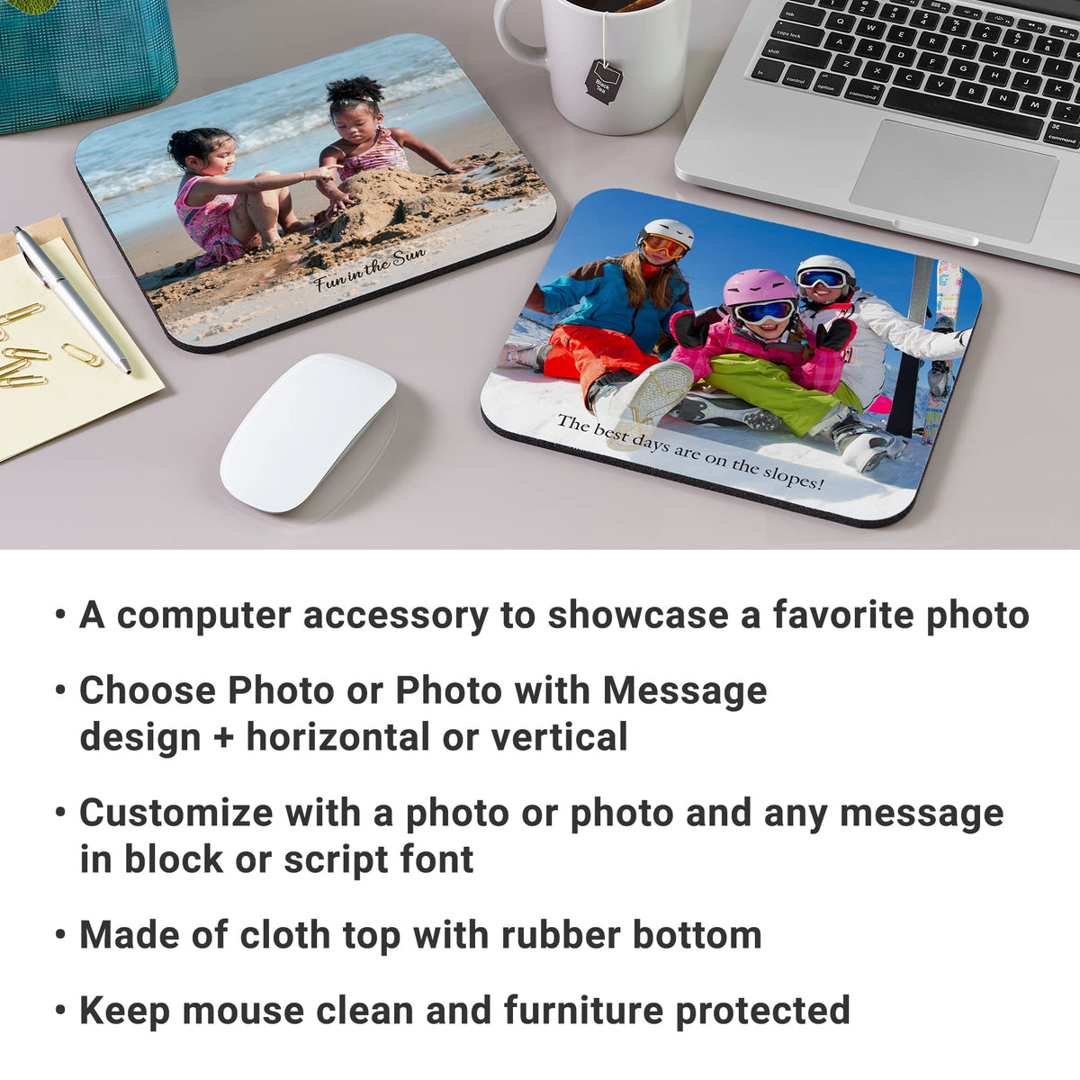 Let's Make Memories Personalized Picture Perfect Photo Mouse Pad - Vertical Photo - Black Banner