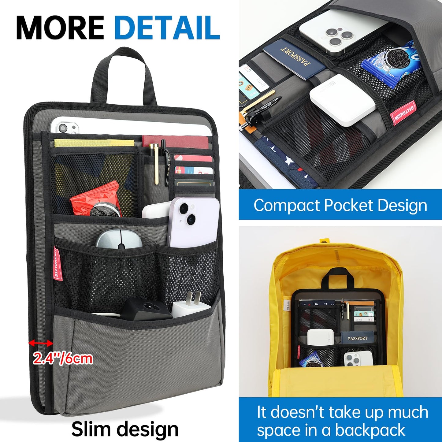 DELTAMANN Slim Rugged Backpack Organizer Insert for Business Casual Men Women -13 Pockets,Padded