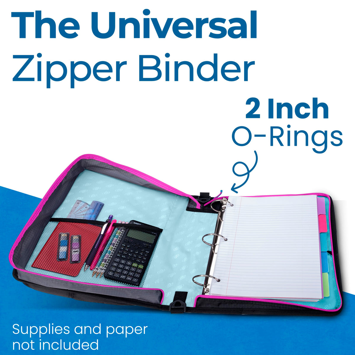 The Universal Zipper Binder - 2" O-Rings - Padded Pocket Holds up to 13 Inch Laptop/Tablet