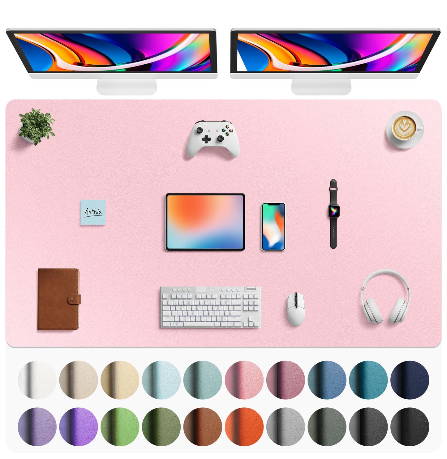 Aothia Faux Leather Desk Mat - Large Mouse Pad, Non-Slip PU Leather Blotter, Waterproof Writing