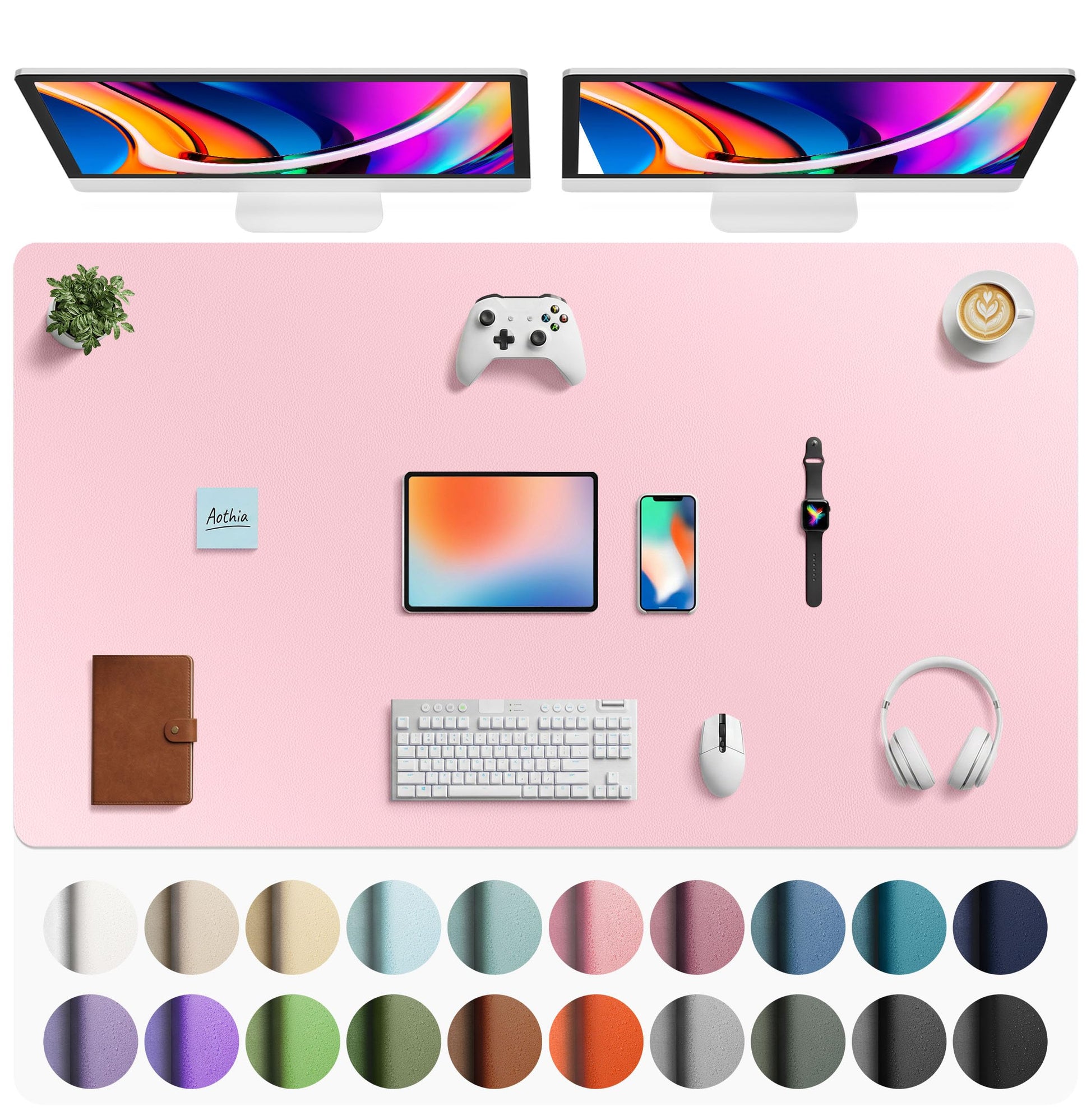 Aothia Faux Leather Desk Mat - Large Mouse Pad, Non-Slip PU Leather Blotter, Waterproof Writing