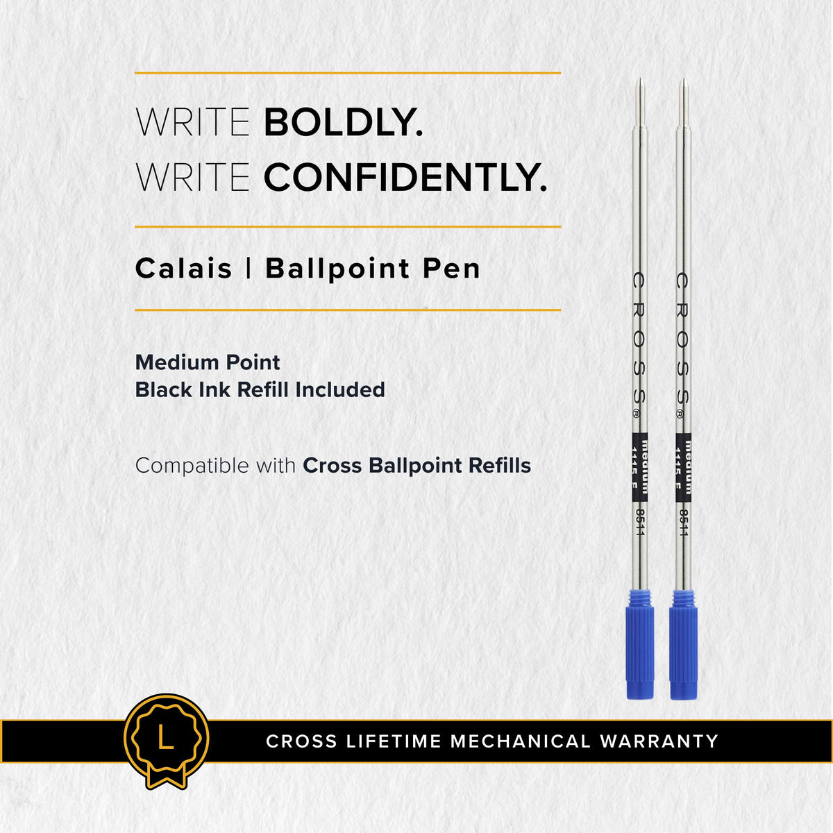 Cross Calais Ballpoint Pen, Polished Chrome, Medium Point, Black Ink