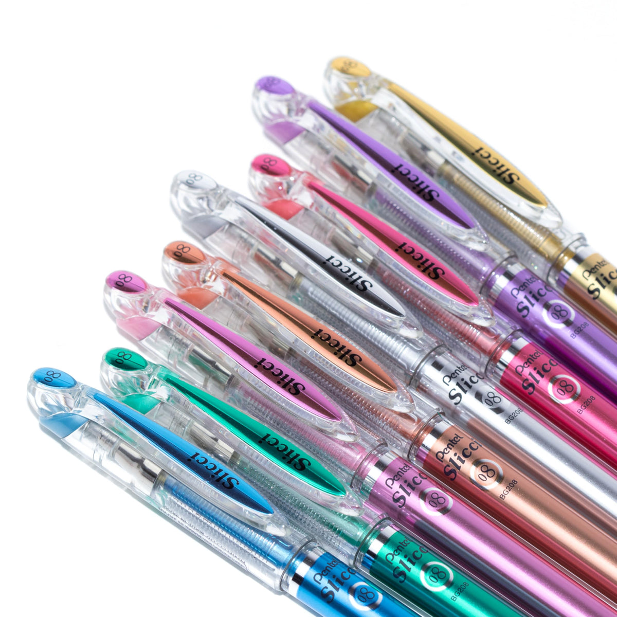 Pentel Arts Slicci 0.8mm Needle Tip, Medium Gel Pen, Silver Metallic Ink (BG208-Z), 12 Pack
