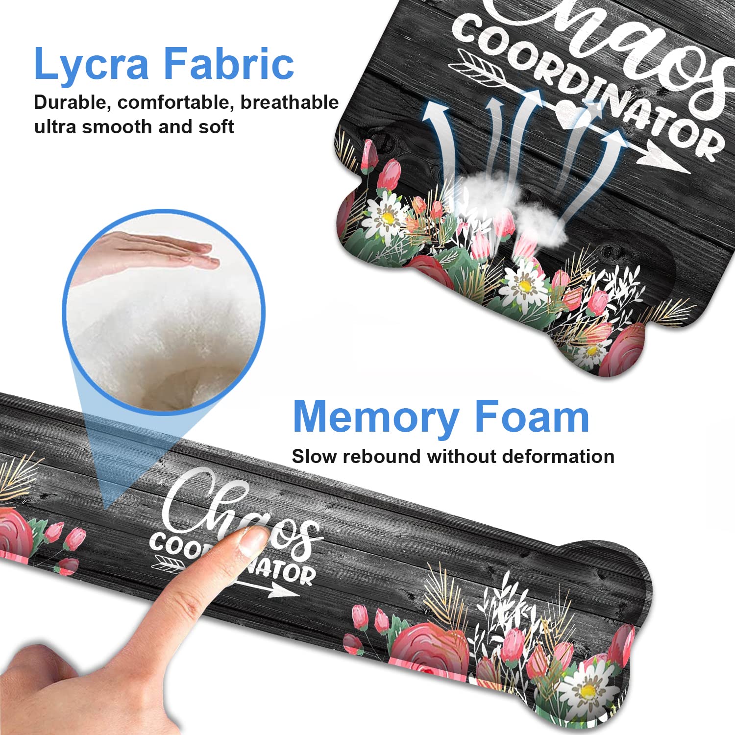 Keyboard Wrist Rest & Mouse Pad Wrist Support Set, Chaos Coordinator Quotes Colored Floral Wreath