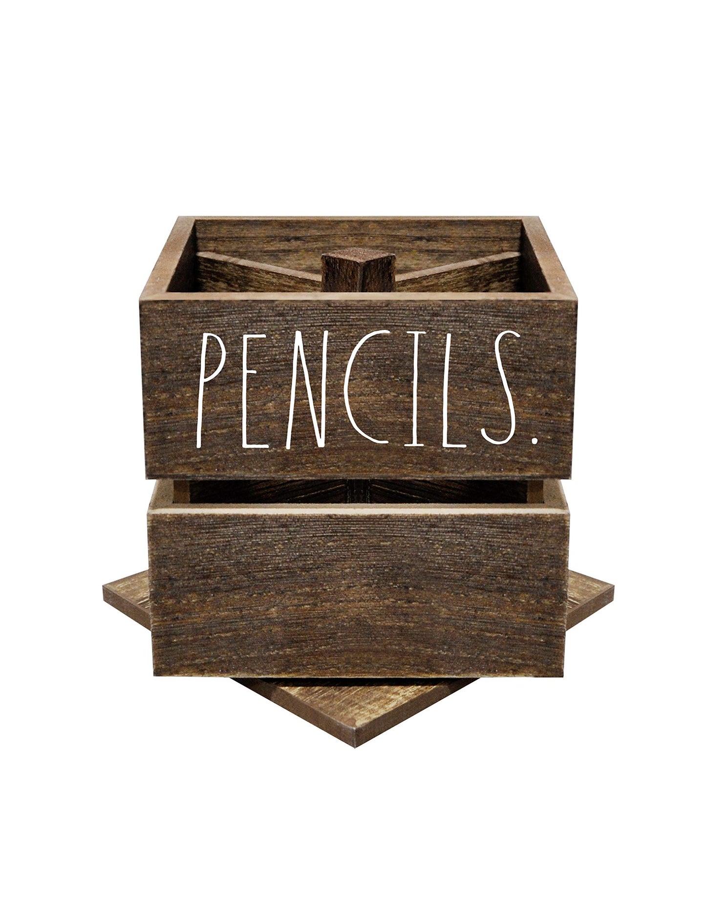 Rae Dunn Pencil Cup - Wooden Pen Holder Desktop Organizer - Small Rustic Wood Desk Top Caddy for