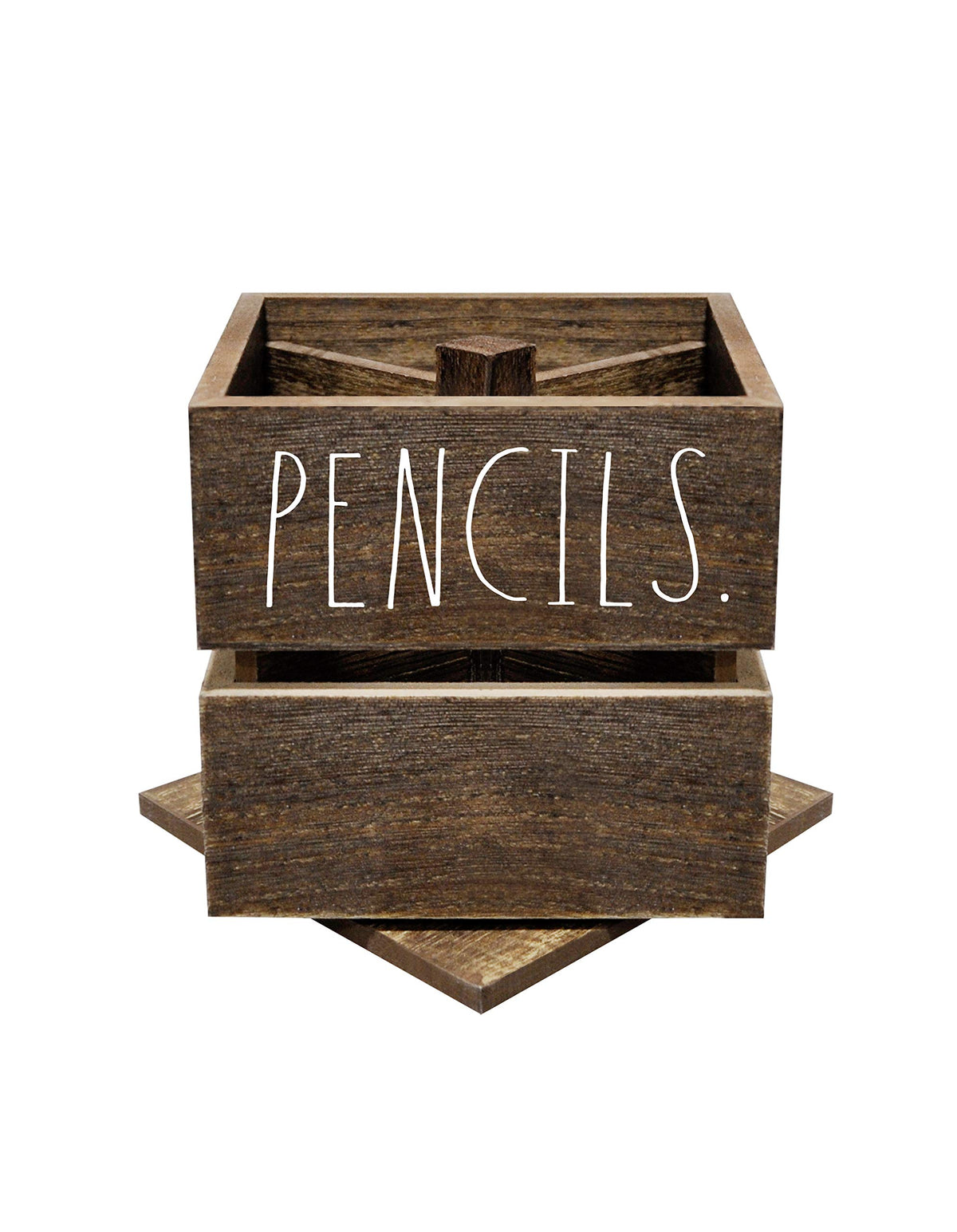 Rae Dunn Pencil Cup - Wooden Pen Holder Desktop Organizer - Small Rustic Wood Desk Top Caddy for