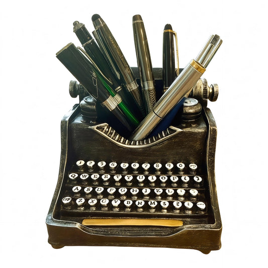 Vintage Typewriter Pencil Holder for Desk – 4.5" Retro Pen Organizer Holds 30+ Pens, Heavy Resin