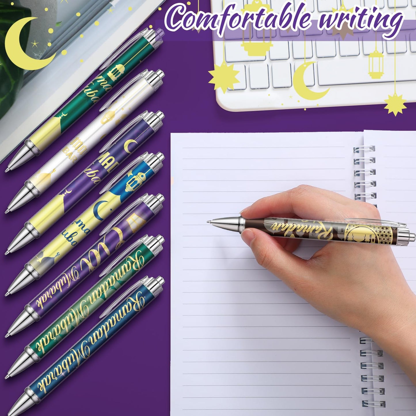 Weekgrat 48 Pcs Eid Mubarak Ballpoint Pens Ramadan Mubarak Party Favor Gifts Black Ink Retractable
