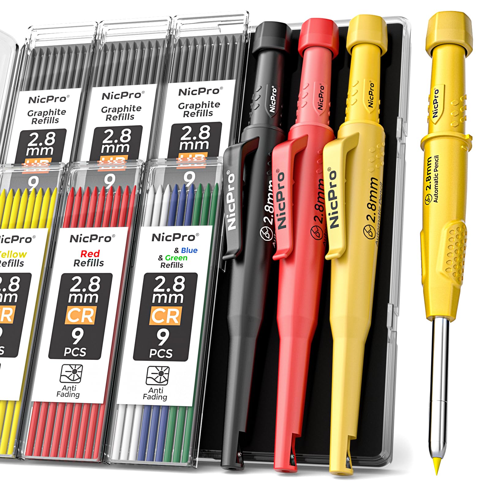 Nicpro Carpenter Pencils with Sharpener & Sleeve, 3Pack Construction Pencil