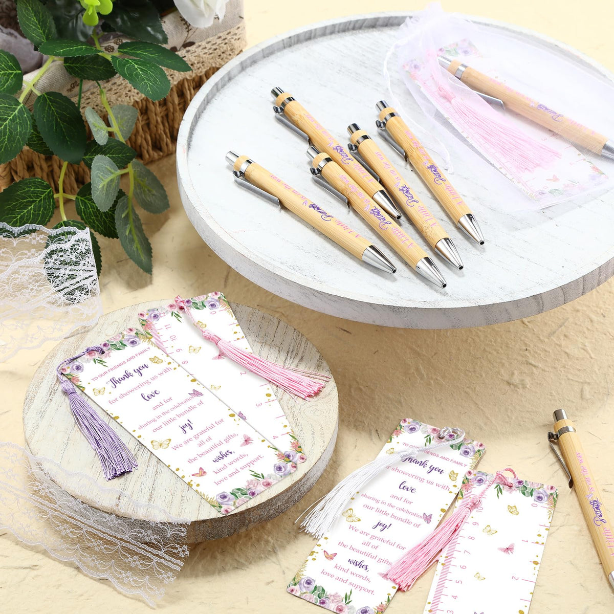 Gilprop 50 Set Baby Shower Favor for Guest Ballpoint Pen Bookmark Butterfly