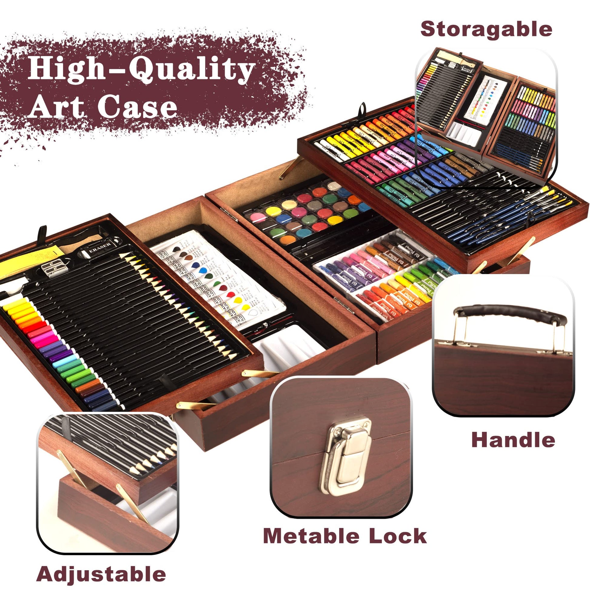 KINSPORY 168-Pack Art Supplies, Deluxe Wooden Art Set Crafts Drawing Painting Coloring Kit, 3 Pack