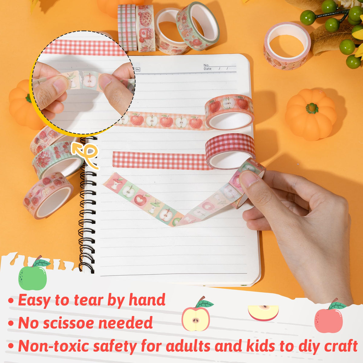 BkeeCten 12 Rolls Autumn Thanksgiving Apple Washi Tape for Gift Wrapping