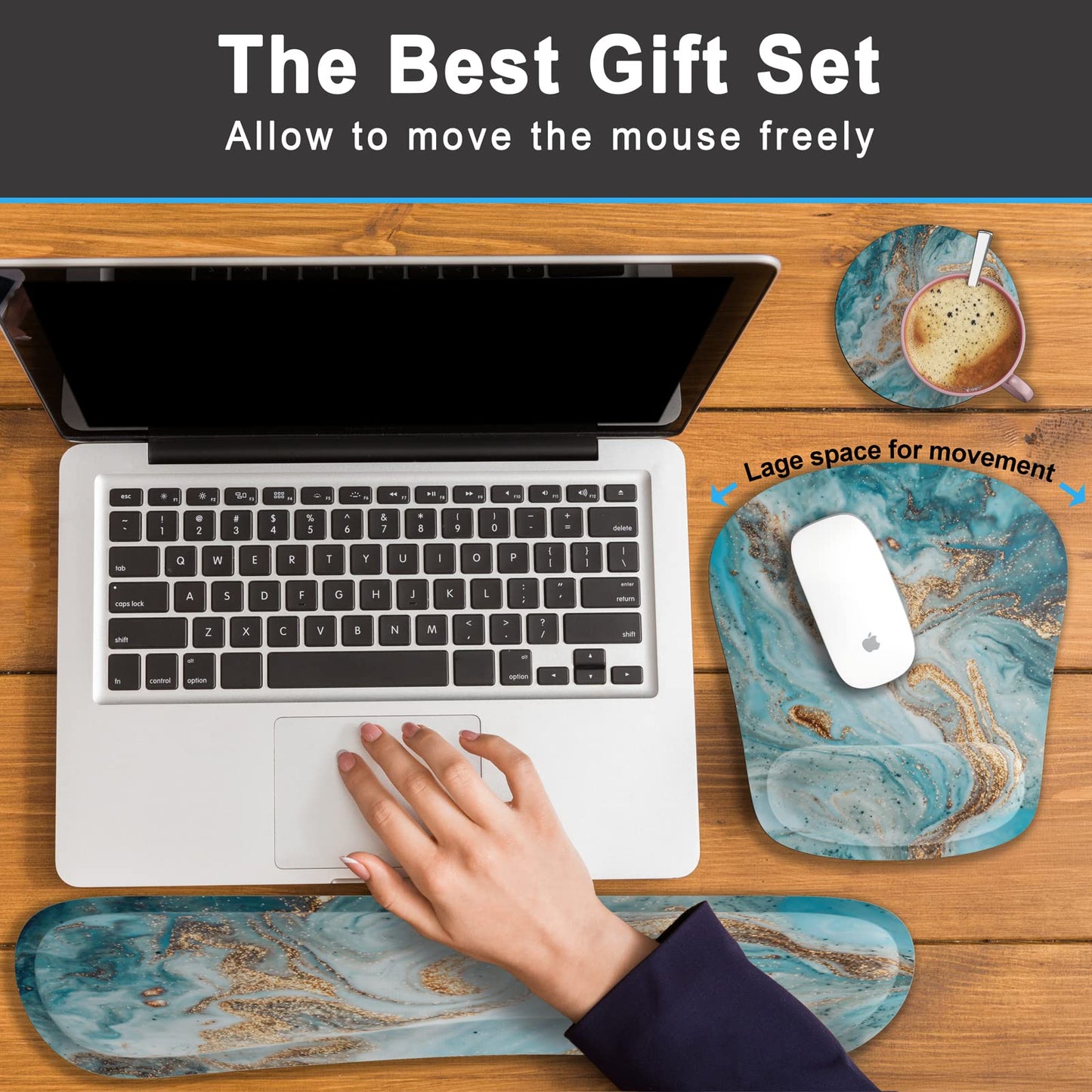 Keyboard Wrist Rest Memory Foam Ergonomic Mouse Pad with Computer Wrist Support Set with Non-Slip