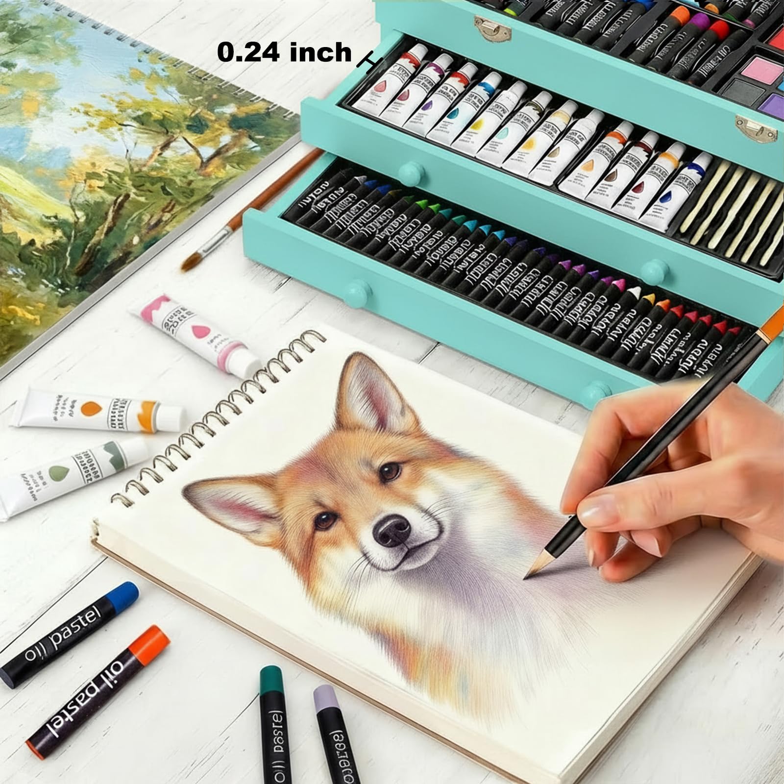 175-Pack Deluxe Wooden Art Set Drawing Painting Kit with 2 Drawing Pads, Acrylic Paints, Colored