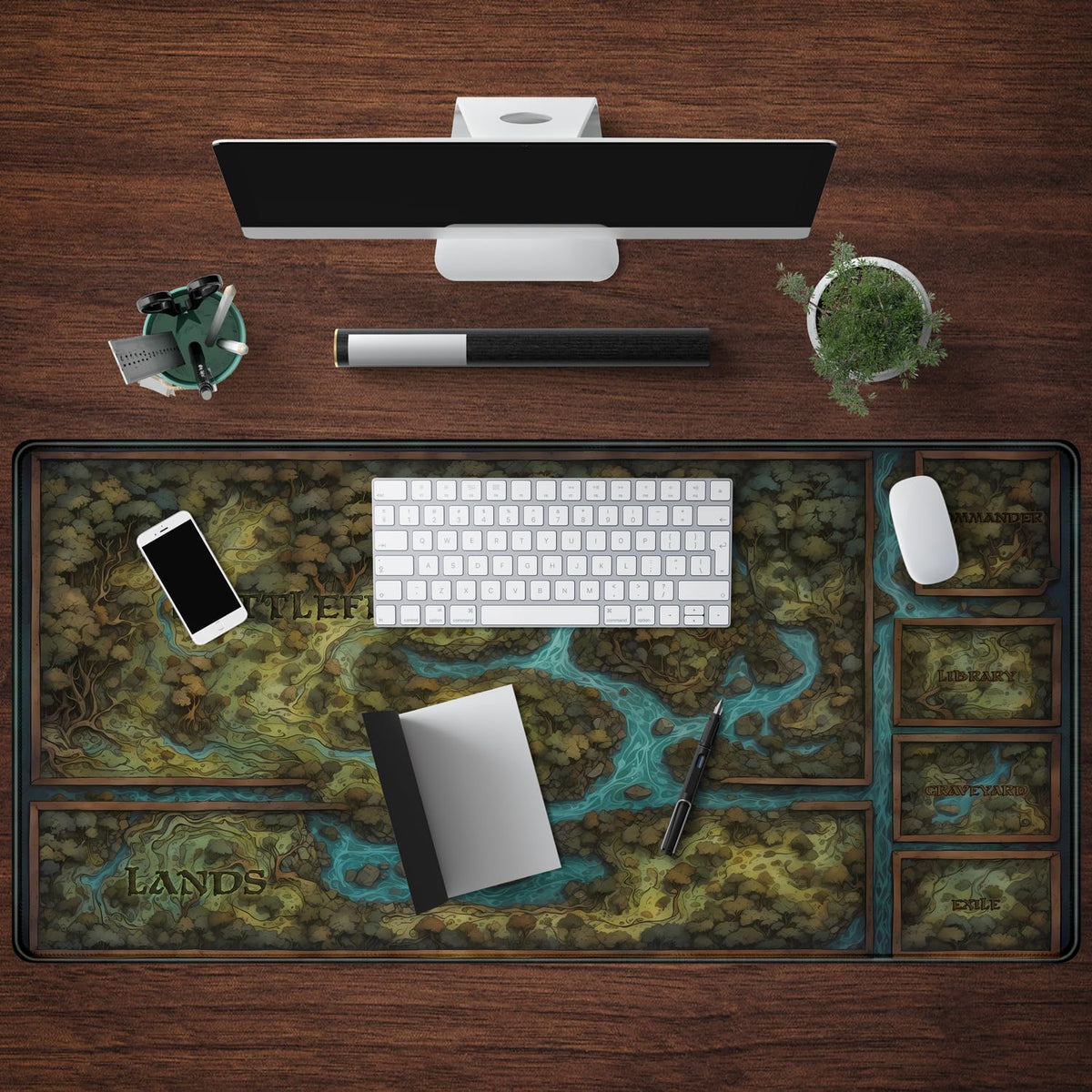 Game Forest Large Mouse Pad XXL Green Map Playmat for MTG Adventure Gaming Deskpad Desk Mat for