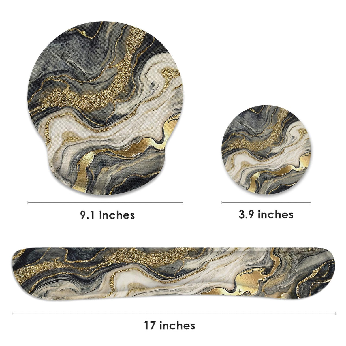 Britimes Ergonomic Mouse Pad Set with Wrist Rest, Black Gold Marble