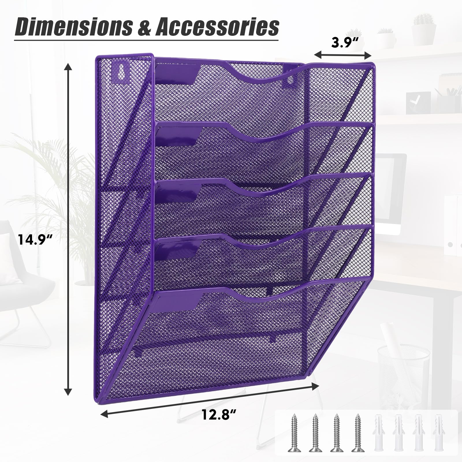 EASEPRES 5 Pocket Mesh Hanging Wall File Organizer, Wall Mounted Mail Paper Document Folder Holder