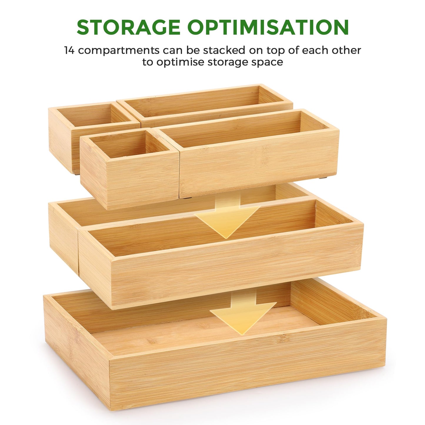 MapleGrace Bamboo Drawer Organizer Set, 14 PCS Wood Storage Organizers