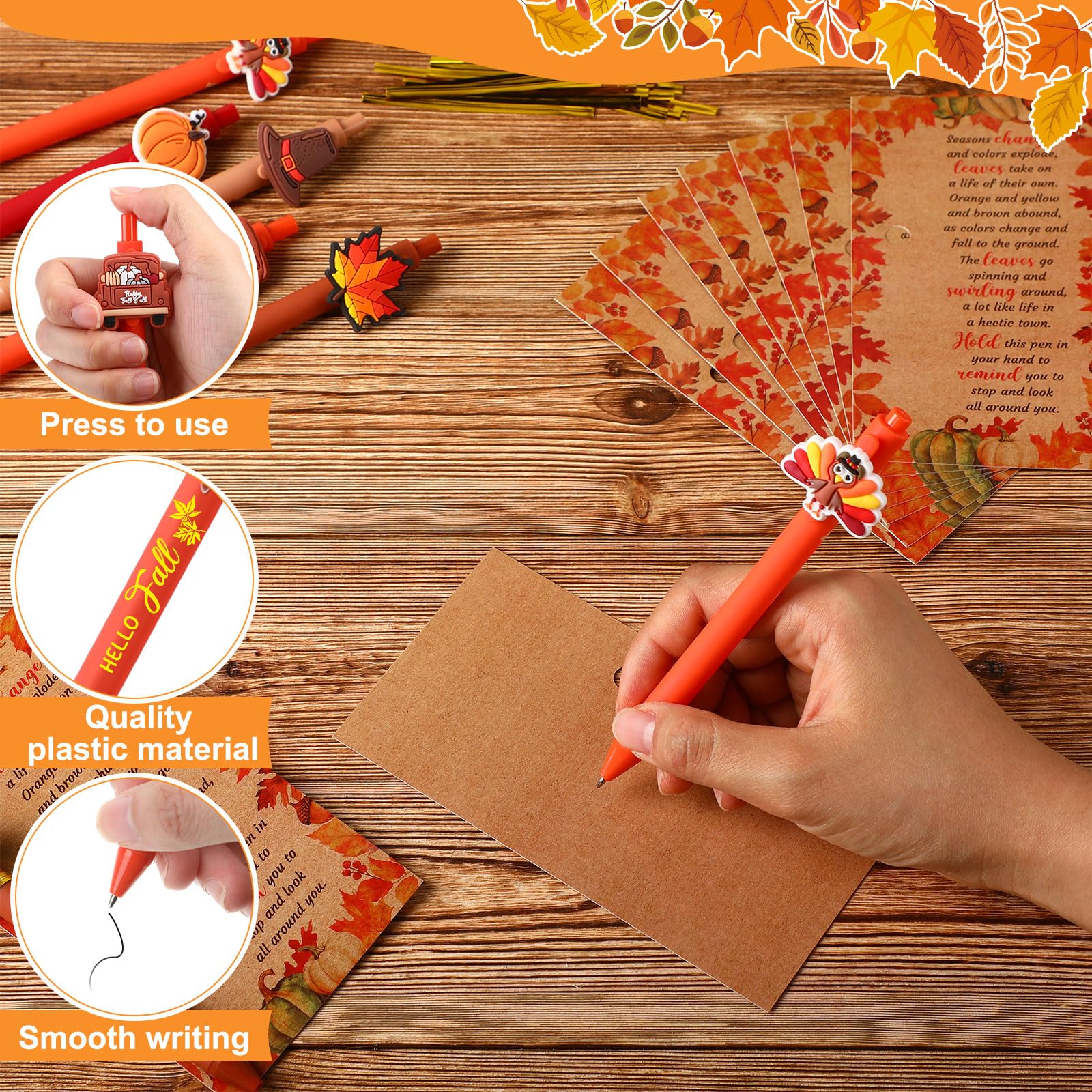 Marspark 30 Sets Fall Gifts Bulk Thanksgiving Ballpoint Pens and Cards