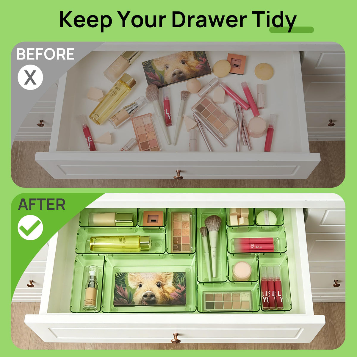 Vtopmart 25 Pack Plastic Drawer Organizers with Non-slip Rubber Pads