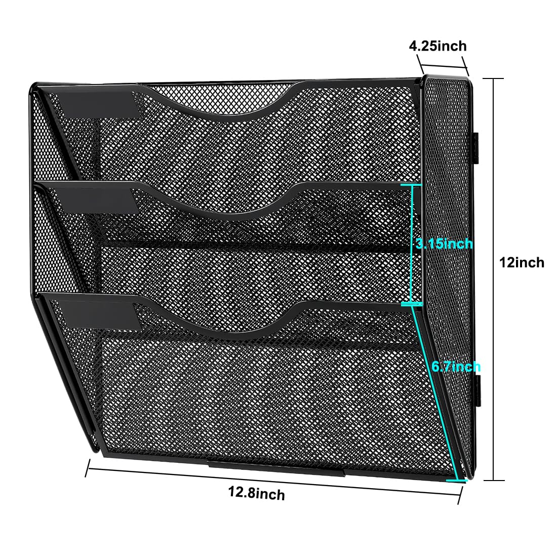 PAG-Mass Hanging Wall File Holder, 3 Tier Mail Sorter for Wall, Mesh Office Wall Organizer For