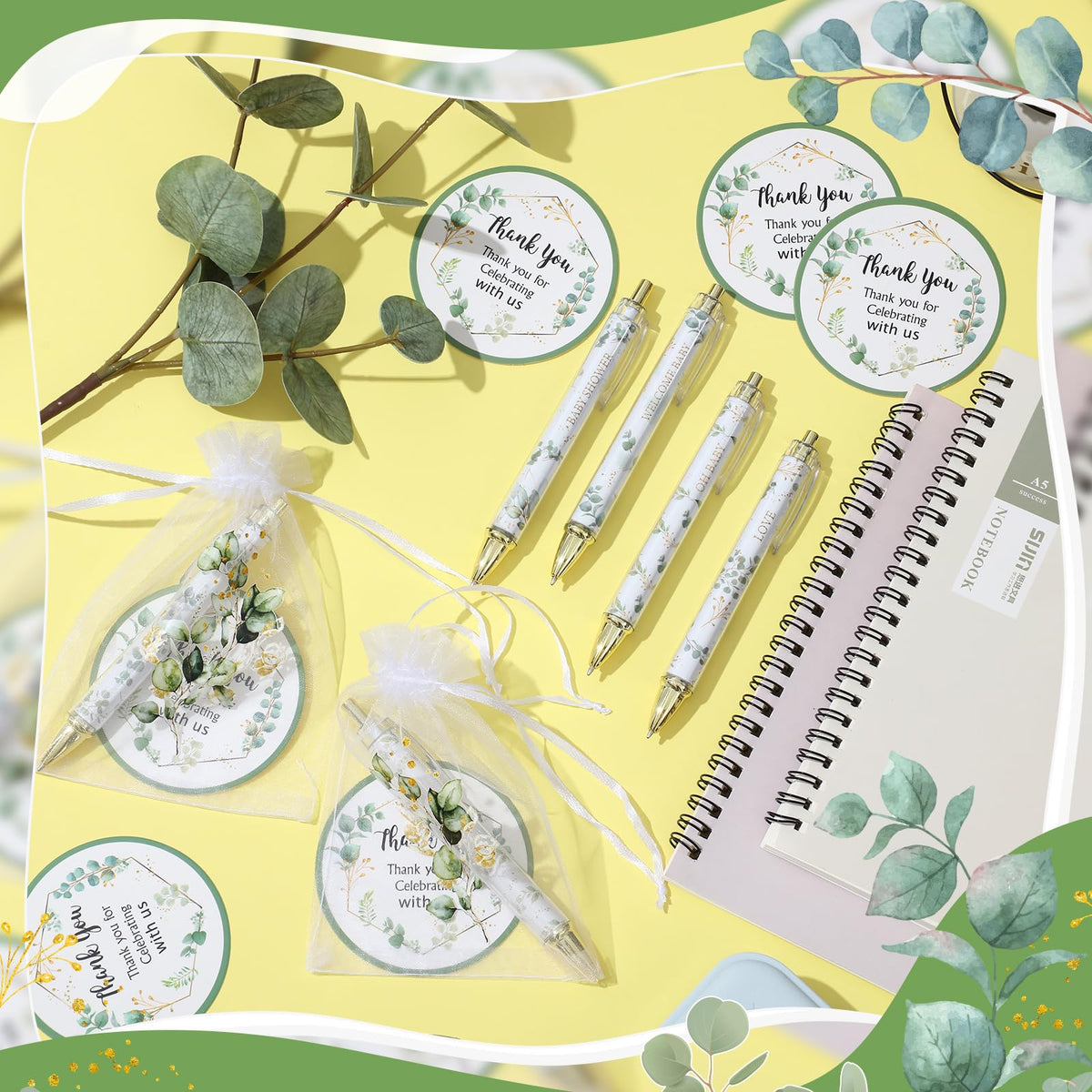 Chuangdi 50 Sets Eucalyptus Baby Shower Favors Gifts for Guests