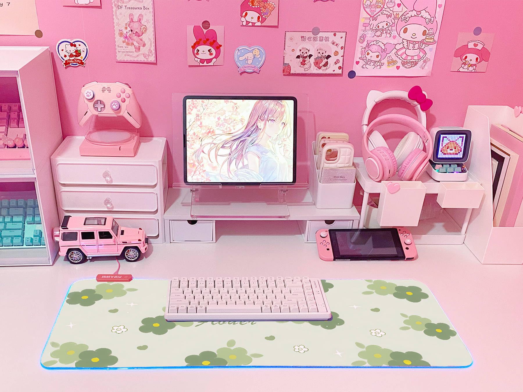 JMIYAV Pink RGB Gaming Mouse Pad 31.5x12 Inch PC XL Large Extended Glowing Led Light Up Desk Pad