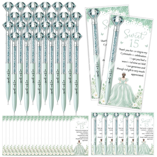 Sayglossy 50 Sets Quinceanera Party Favors Sweet Thank You Gifts Diamond Pens with Thank You Cards