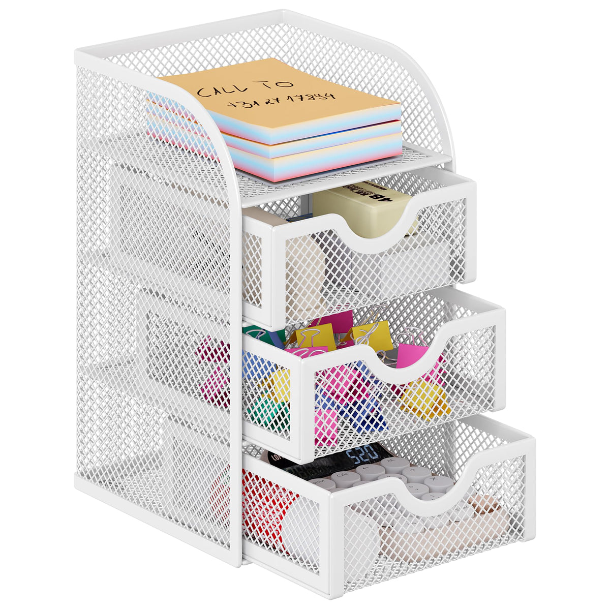 EasyPAG Mesh Desk Organizer with 3 Drawer Office Desktop Organizers and Accessories Stationery