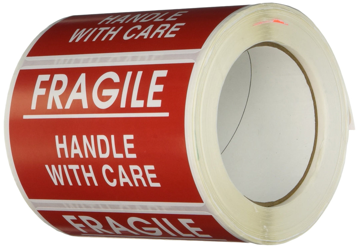 TapeCase Shipping Packing Labels"Fragile/Handle with Care", Red/White - 500 per Pack (1 Pack)