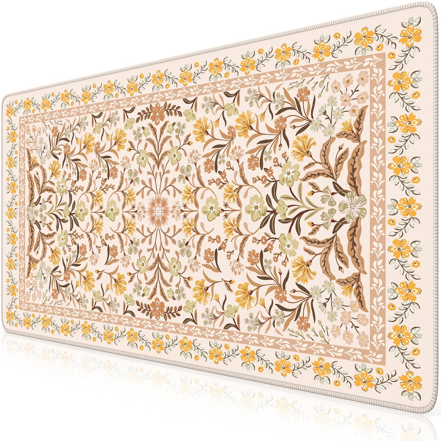 HAOCOO Large Desk Pad for Women Office, Cute Floral Mouse Mat(Brown)