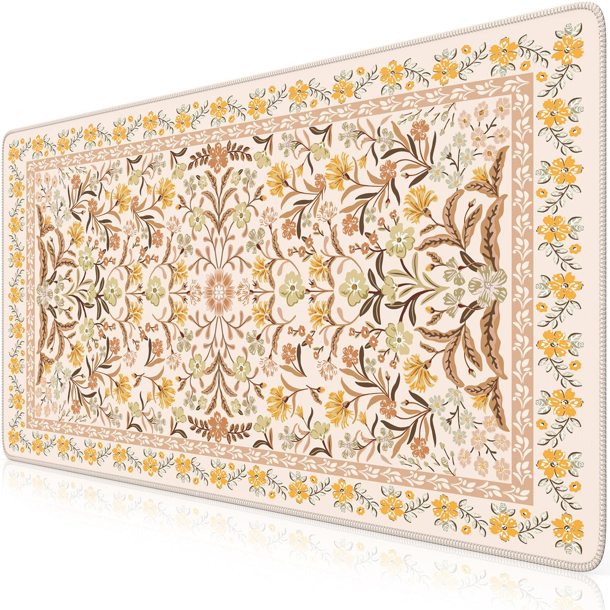 HAOCOO Large Desk Pad for Women Office, Cute Floral Mouse Mat(Brown)