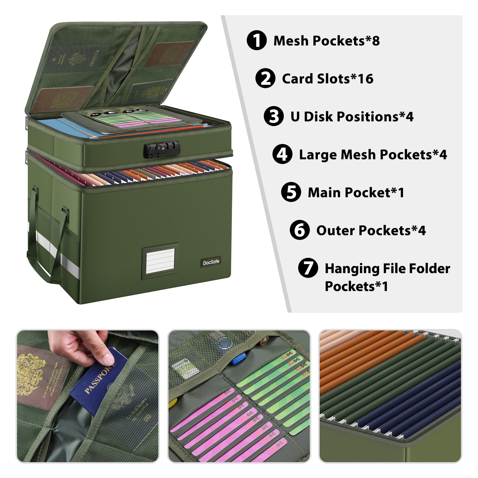 DocSafe File Box with Lock,Multi-Layer Fireproof Document Box Collapsible File Storage Organizer