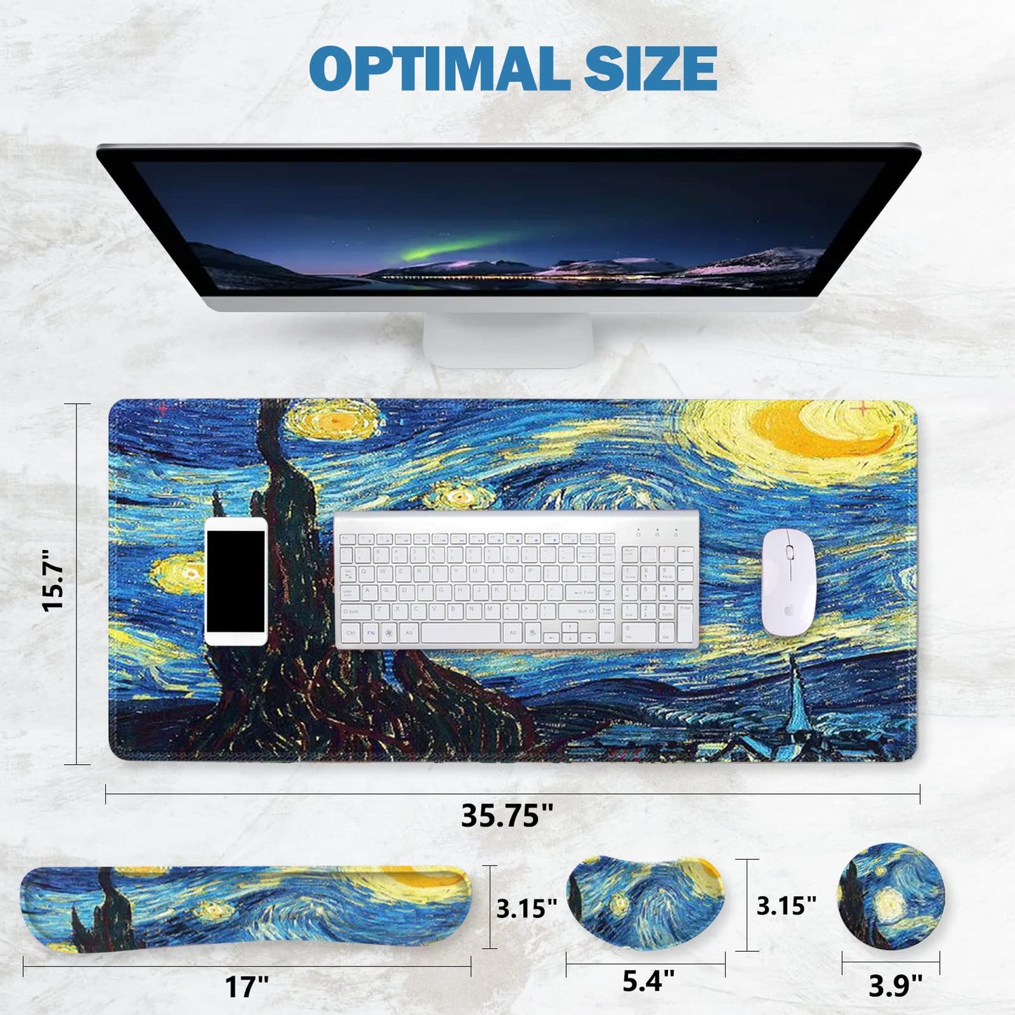 ToLuLu Large Mouse Pad, Memory Foam Keyboard Mouse Wrist Rest Support Set