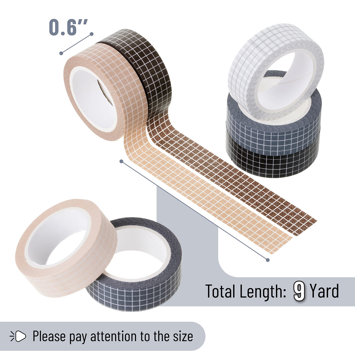 Mr. Pen- Washi Tape Set, 0.6", 7 Rolls, 9 Yards/Roll