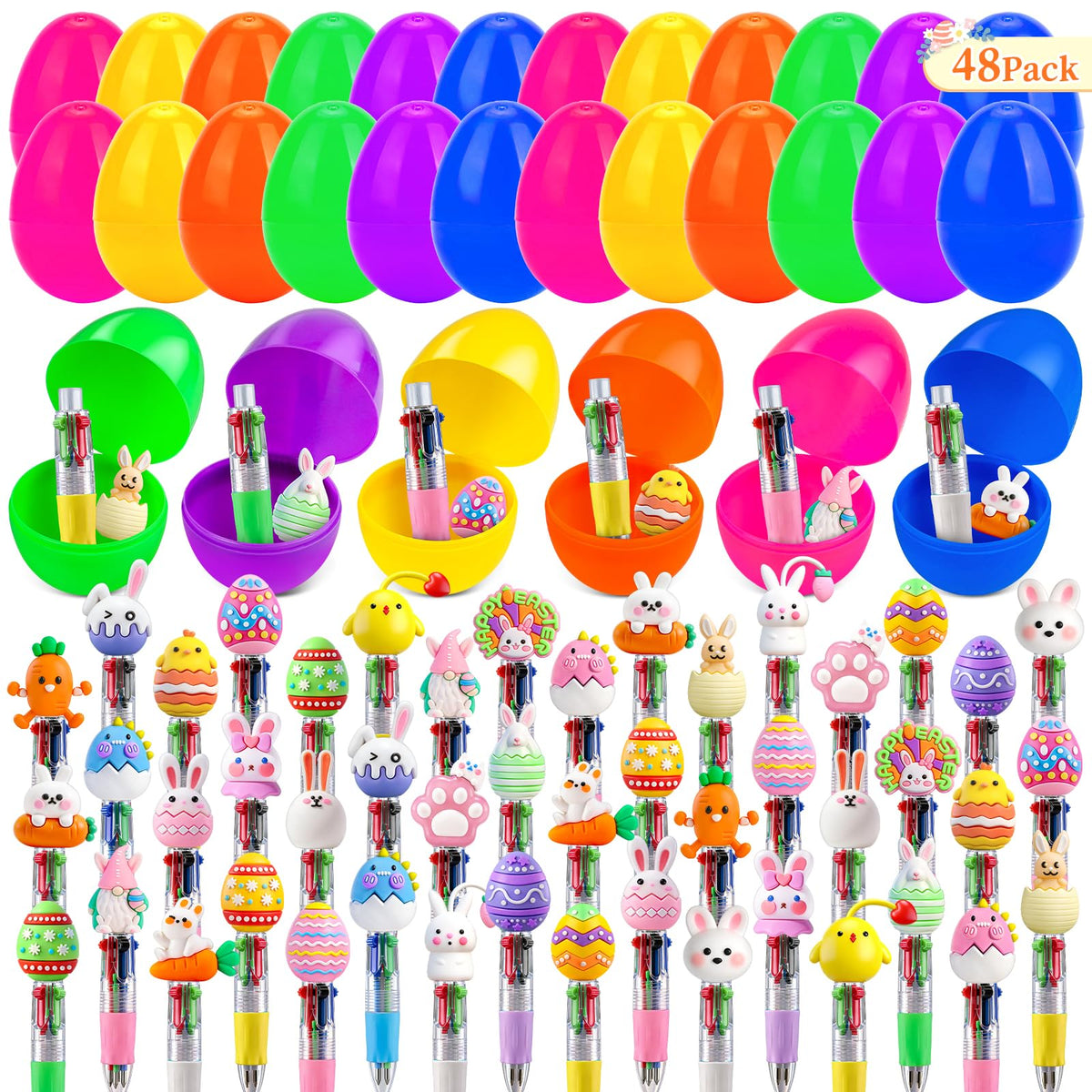 SZCECHRE 48 Pack Easter Eggs Bulk with Multicolor Pen in One - Easter Egg Fillers & Easter Party